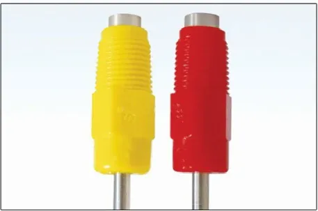 Yellow and red drinking nipples with stainless steel interior