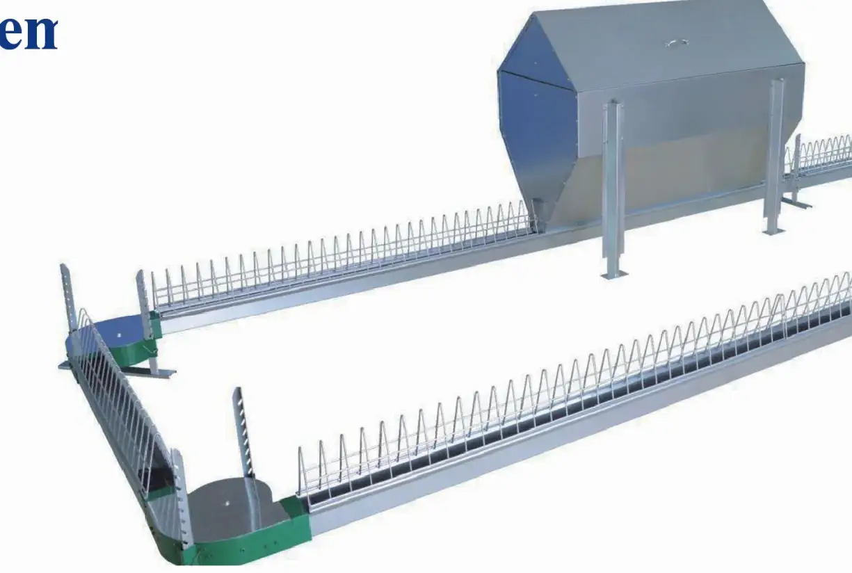 Breeder chain feeding system with hopper and trough grill