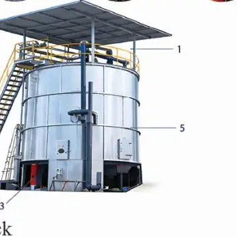 Vertical fermenter tank with access stair and loading block